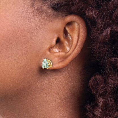 14k Yellow Gold 8mm Trillion Checker-Cut Green Quartz Earrings