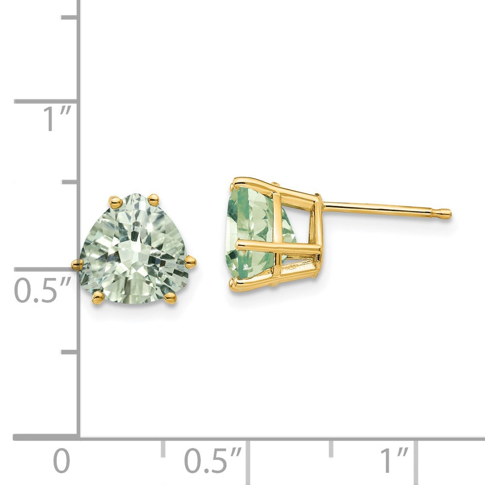 14k Yellow Gold 8mm Trillion Checker-Cut Green Quartz Earrings