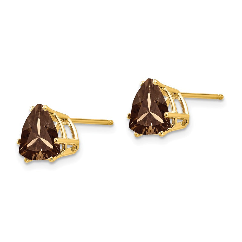 14k Yellow Gold 8mm Trillion Smoky Quartz Earrings