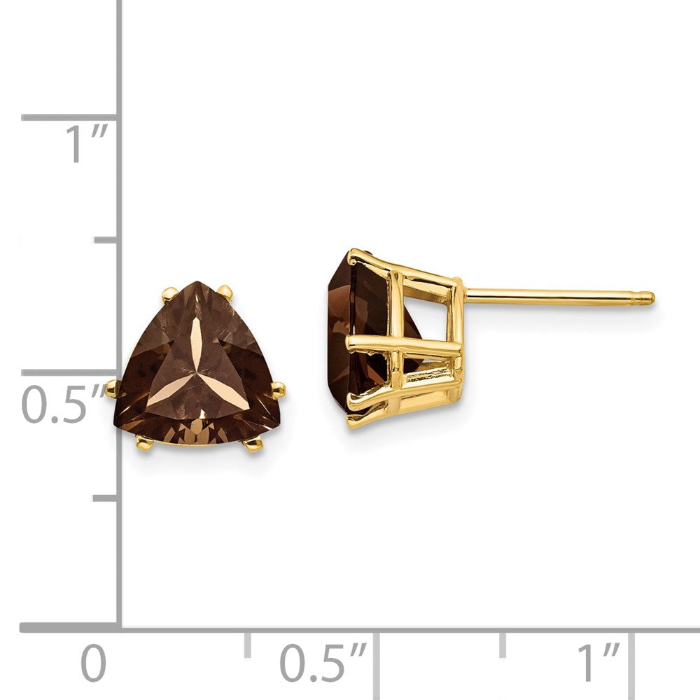 14k Yellow Gold 8mm Trillion Smoky Quartz Earrings