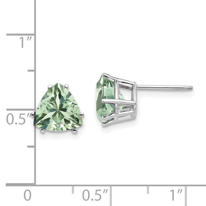 14k White Gold 8mm Trillion Green Quartz Earrings