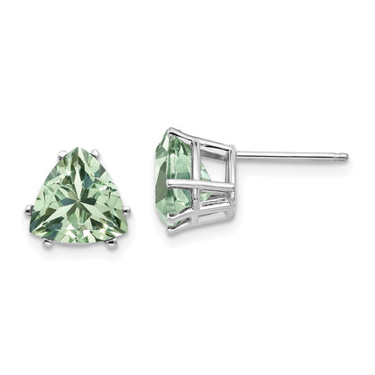 14k White Gold 8mm Trillion Green Quartz Earrings