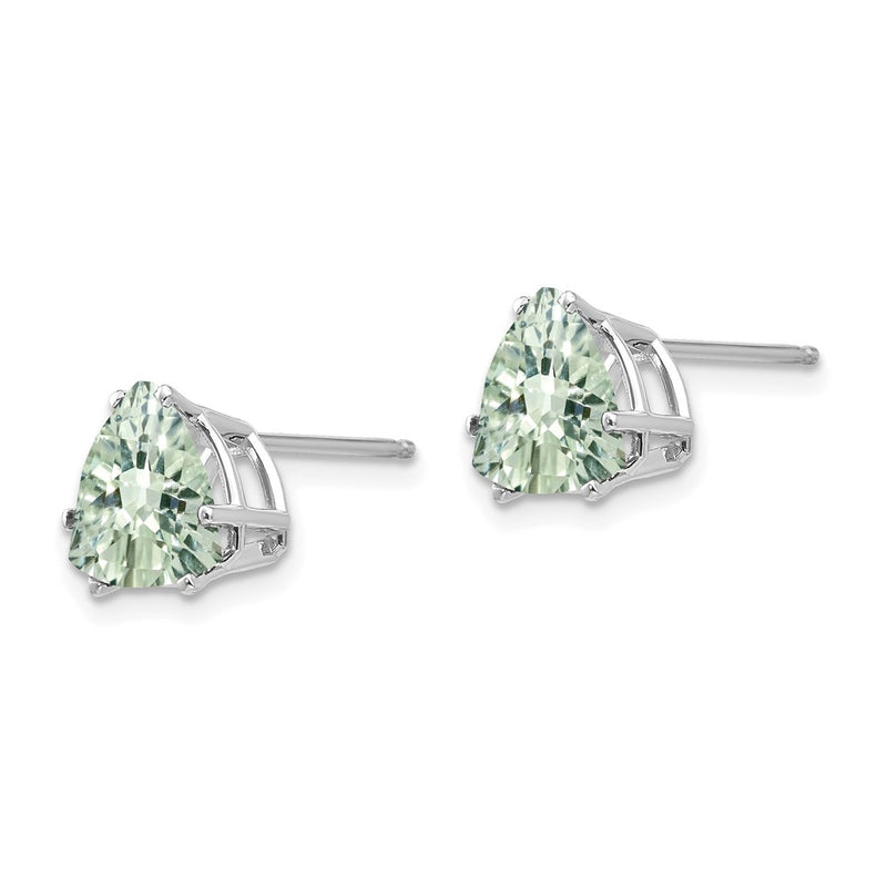 14k White Gold 8mm Trillion Checker-Cut Green Quartz Earrings
