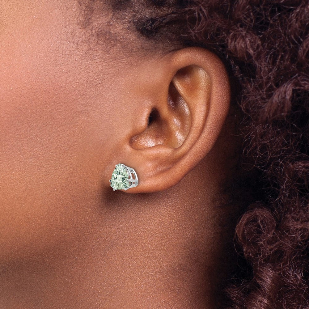 14k White Gold 8mm Trillion Checker-Cut Green Quartz Earrings