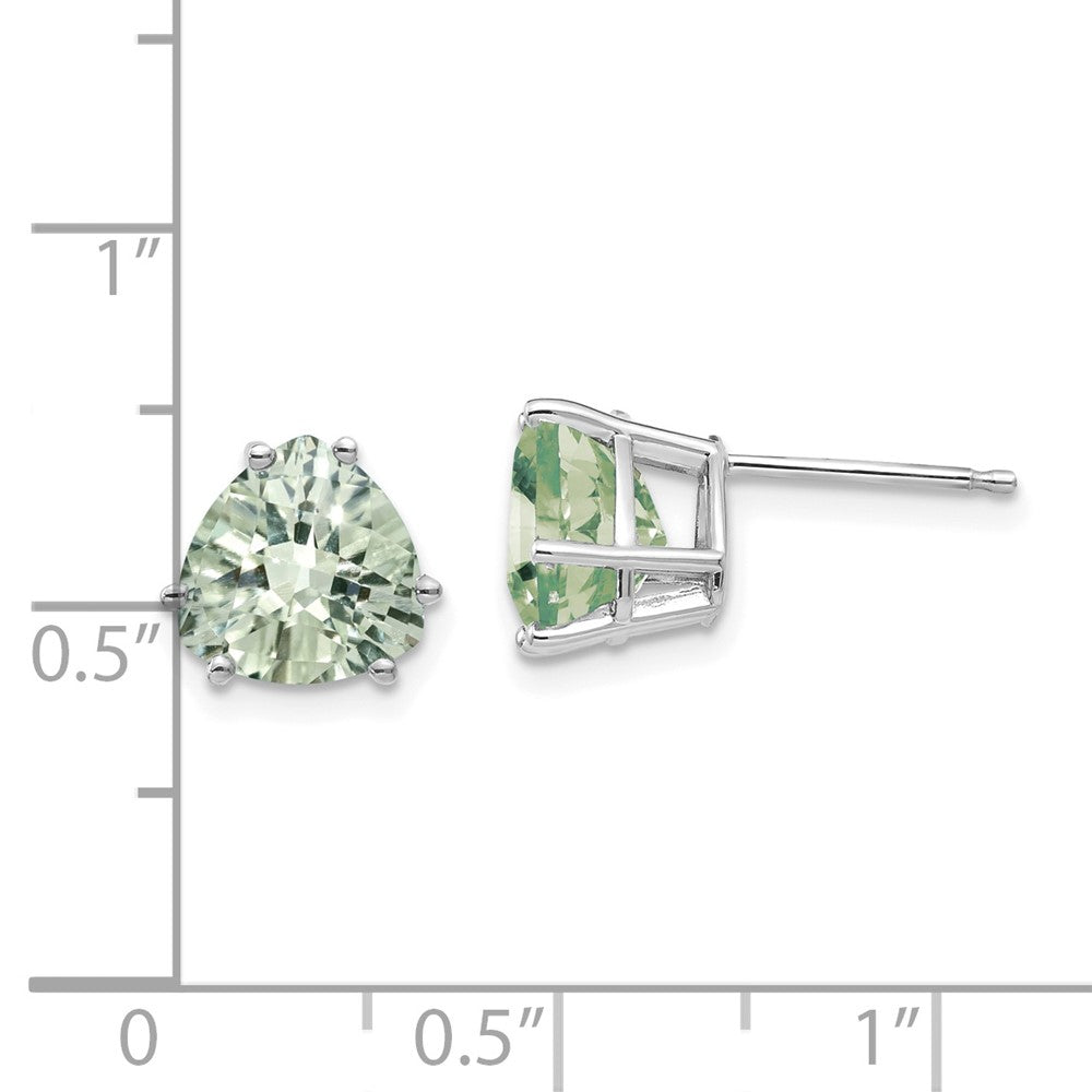 14k White Gold 8mm Trillion Checker-Cut Green Quartz Earrings