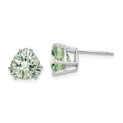 14k White Gold 8mm Trillion Checker-Cut Green Quartz Earrings
