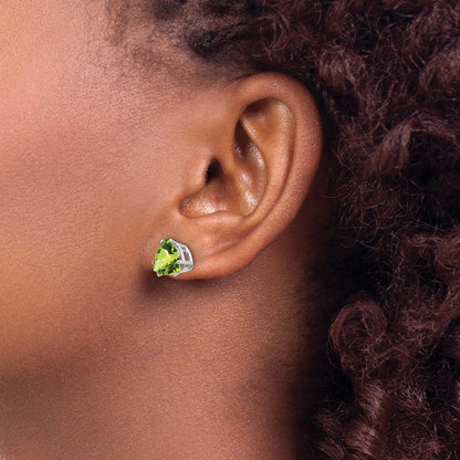 14k White Gold Peridot Trillion Stud Earrings