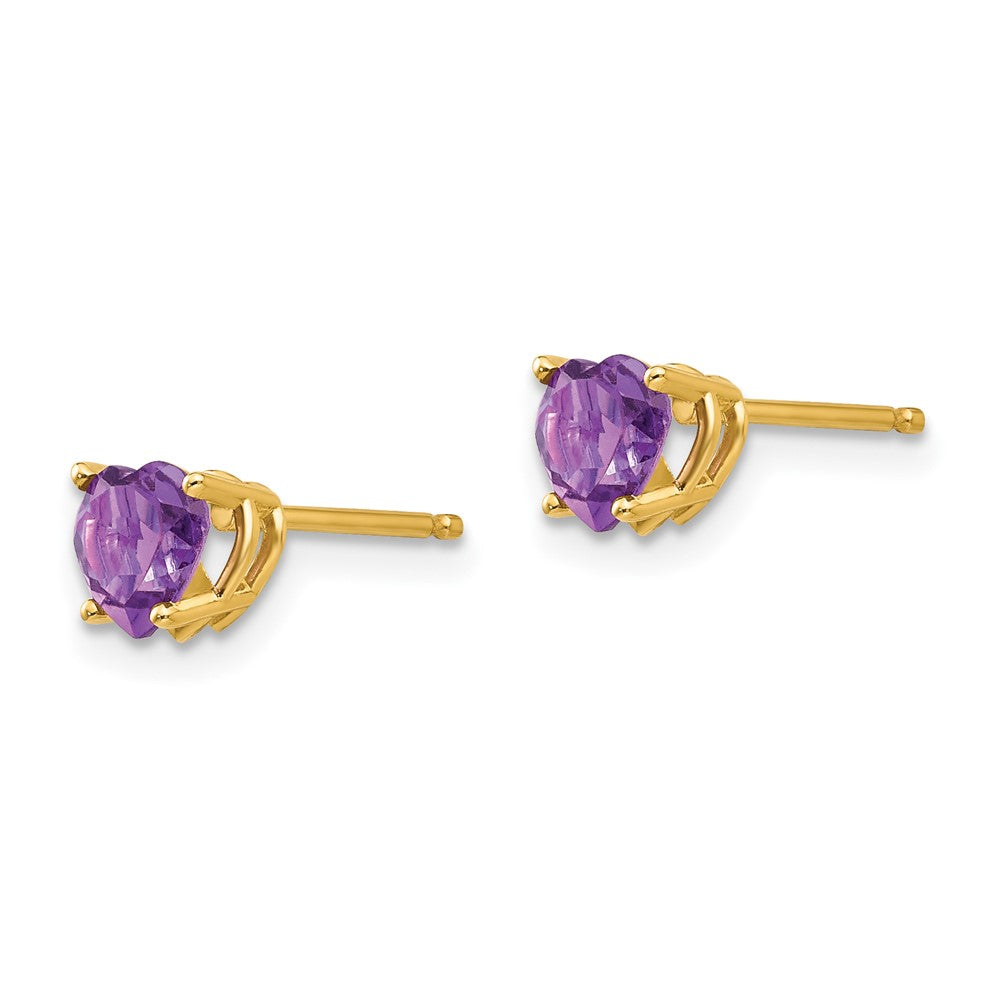 14k Yellow Gold 5mm Heart Amethyst Earrings