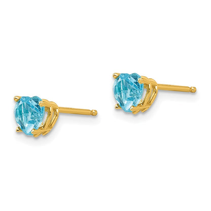 14k Yellow Gold 5mm Heart Blue Topaz Earrings
