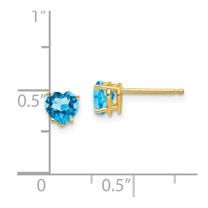 14k Yellow Gold 5mm Heart Blue Topaz Earrings