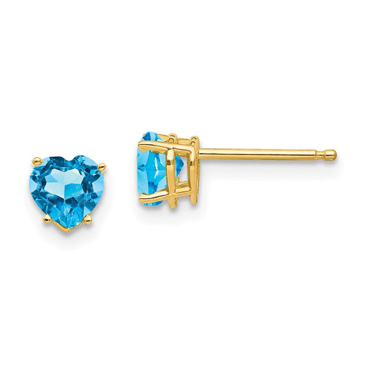 14k Yellow Gold 5mm Heart Blue Topaz Earrings