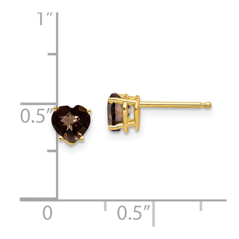 14k Yellow Gold 5mm Heart Checker-Cut Smok Yellow Gold Quartz Earrings