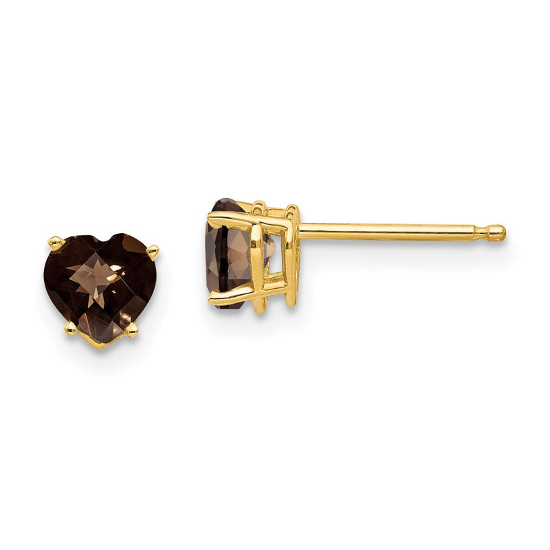14k Yellow Gold 5mm Heart Checker-Cut Smok Yellow Gold Quartz Earrings