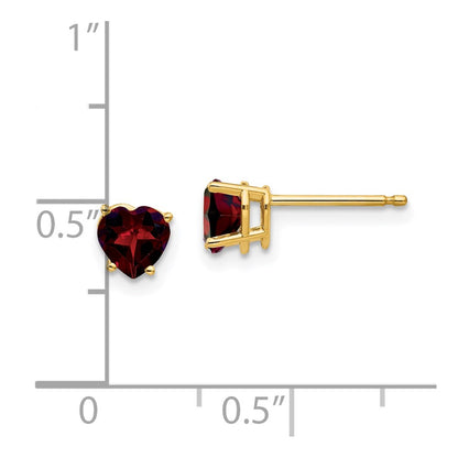 14k Yellow Gold 5mm Heart Garnet Earrings