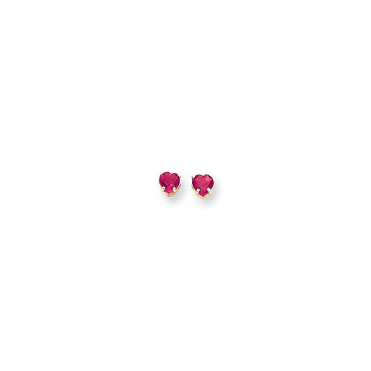14k Yellow Gold 5mm Heart Pink Sapphire Earrings