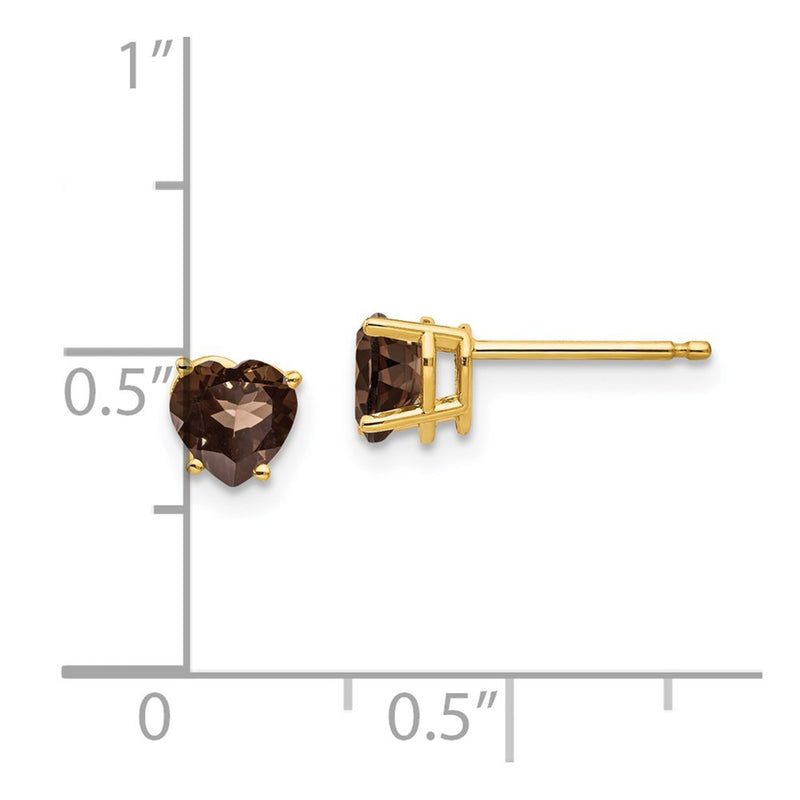 14k Yellow Gold 5mm Heart Smok Yellow Gold Quartz Earrings