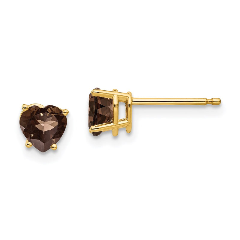 14k Yellow Gold 5mm Heart Smok Yellow Gold Quartz Earrings