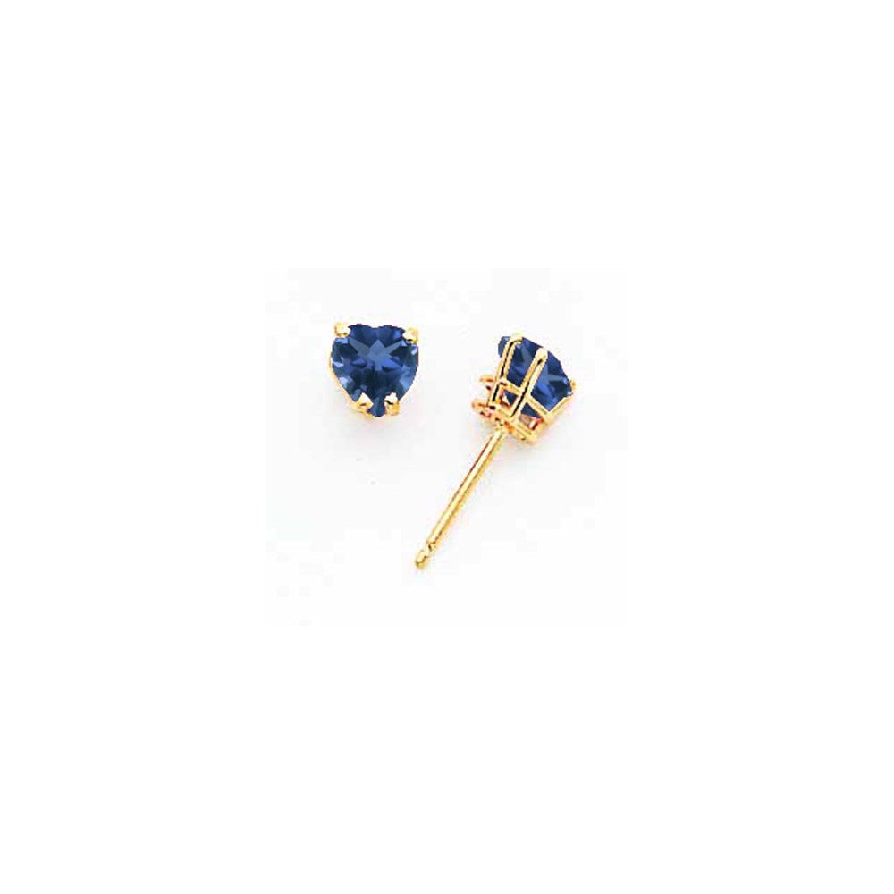 14k Yellow Gold 5mm Heart Sapphire Earrings