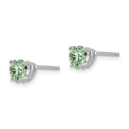 14k White Gold 5mm Heart Green Quartz Earrings
