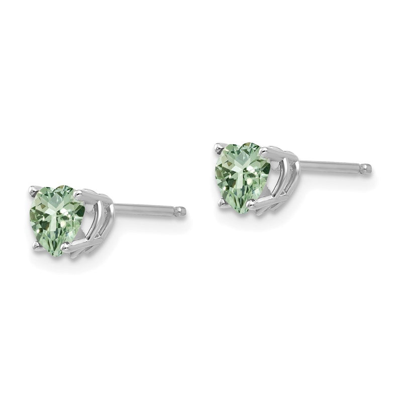14k White Gold 5mm Heart Green Quartz Earrings