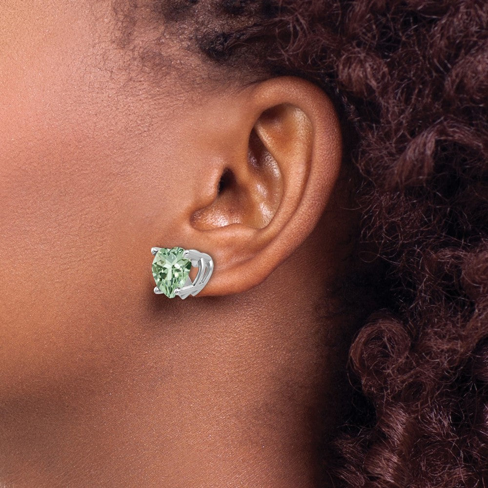 14k White Gold 5mm Heart Green Quartz Earrings