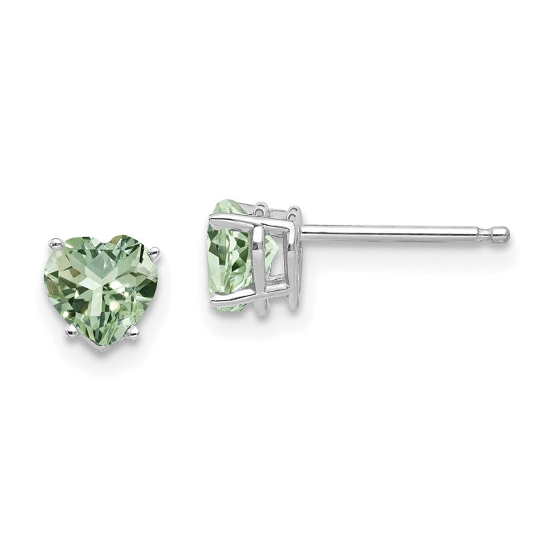 14k White Gold 5mm Heart Green Quartz Earrings