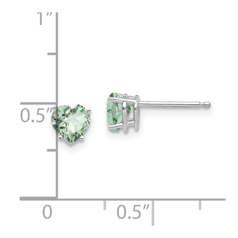 14k White Gold 5mm Heart Checker-Cut Green Quartz Earrings