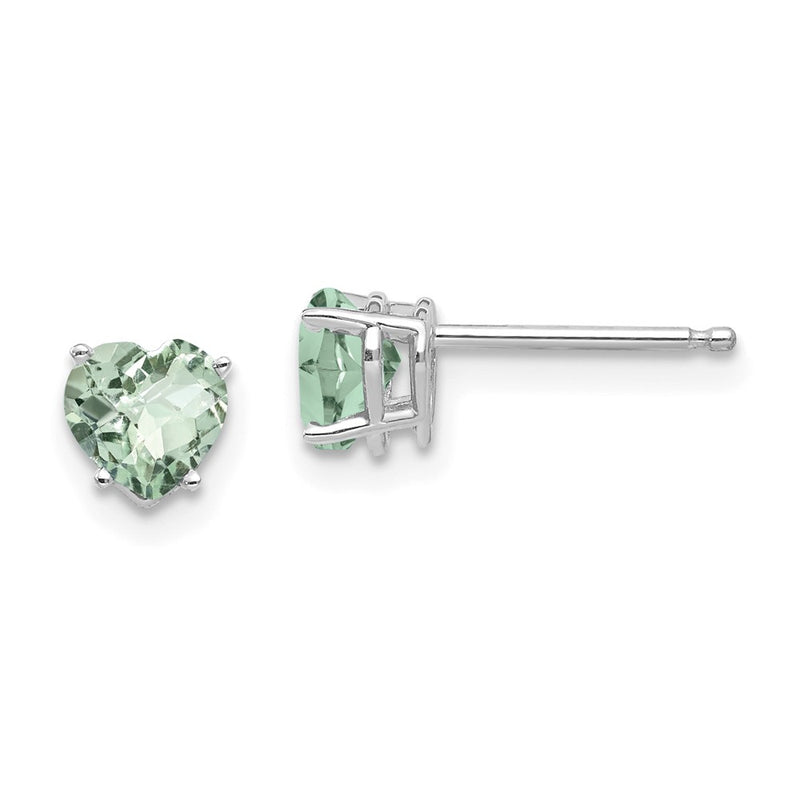14k White Gold 5mm Heart Checker-Cut Green Quartz Earrings