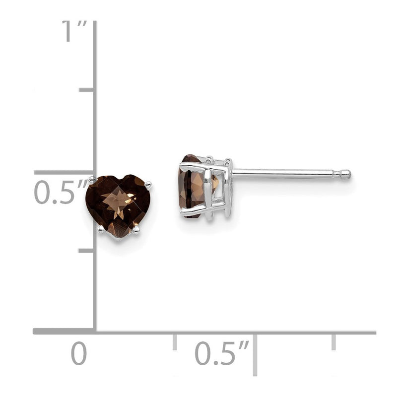 14k White Gold 5mm Heart Checker-Cut Smok Yellow Gold Quartz Earrings