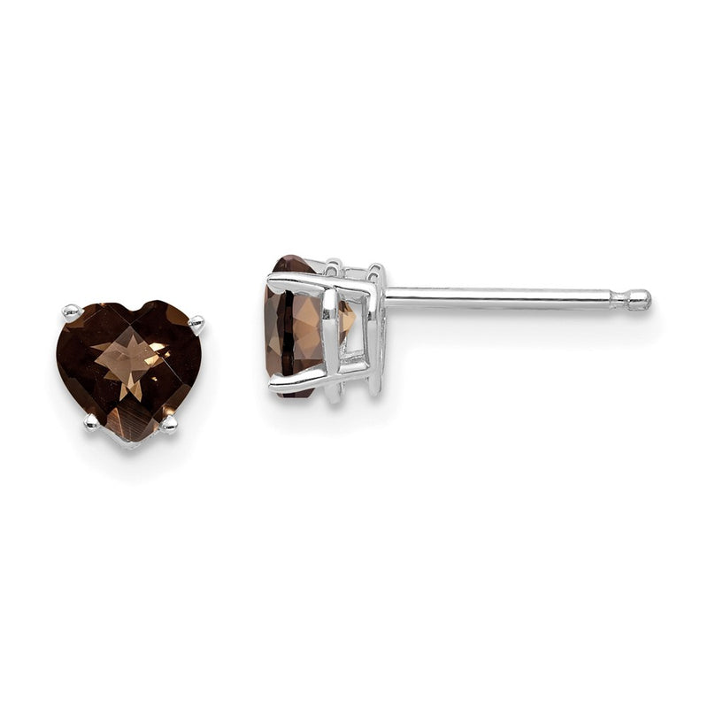 14k White Gold 5mm Heart Checker-Cut Smok Yellow Gold Quartz Earrings