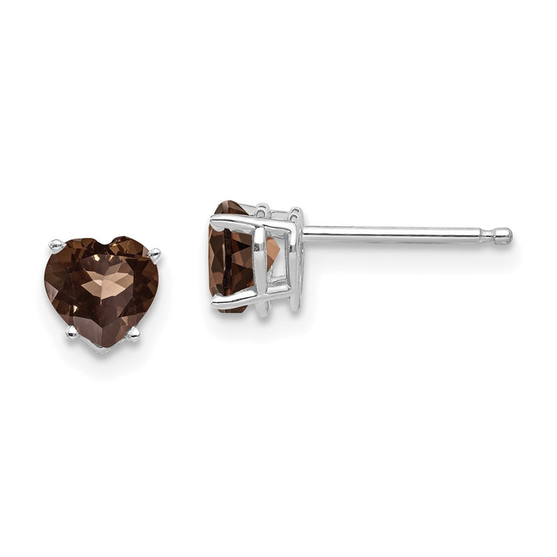 14k White Gold 5mm Heart Smok Yellow Gold Quartz Earrings