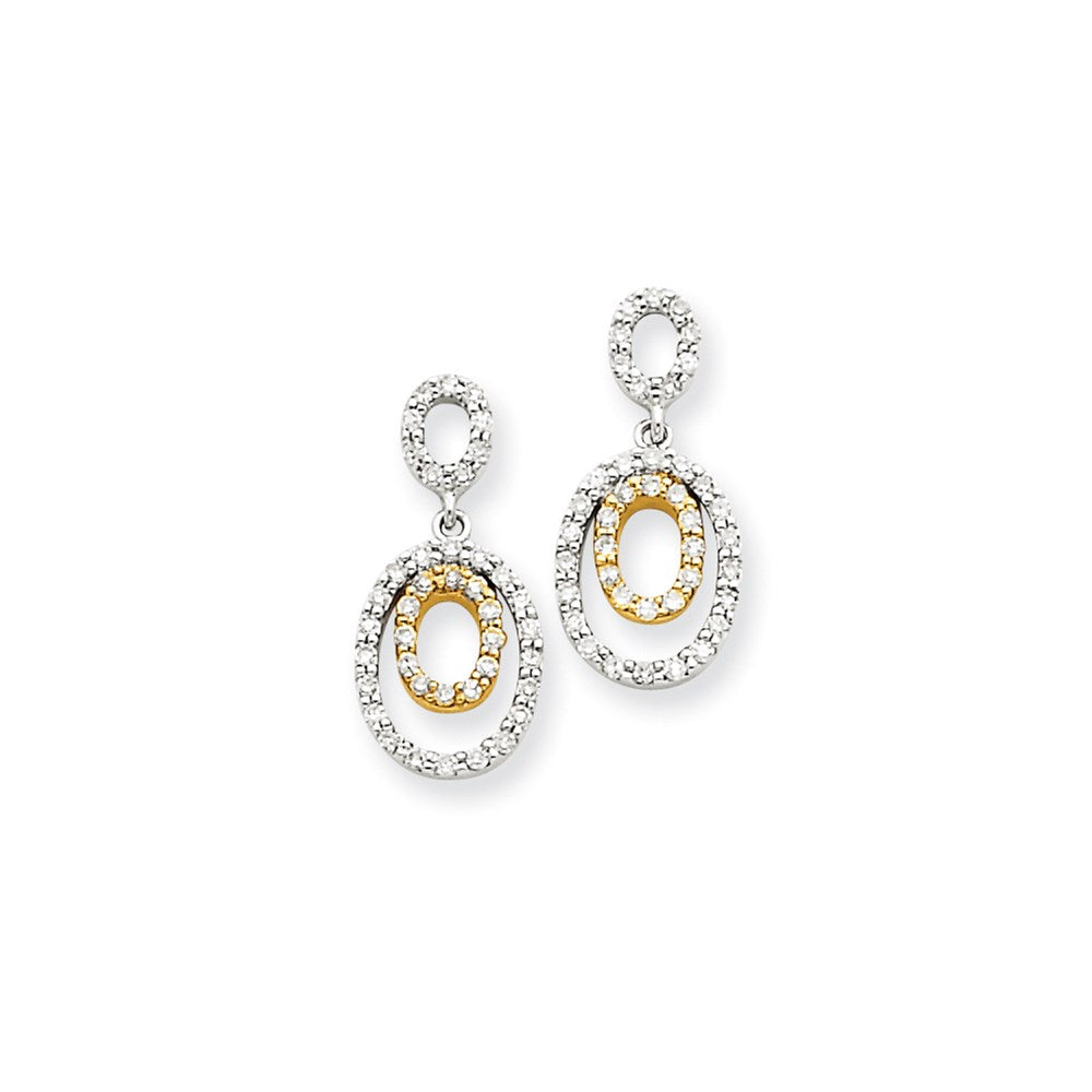 14k Yellow Gold Two-Tone Real Diamond Oval Earrings