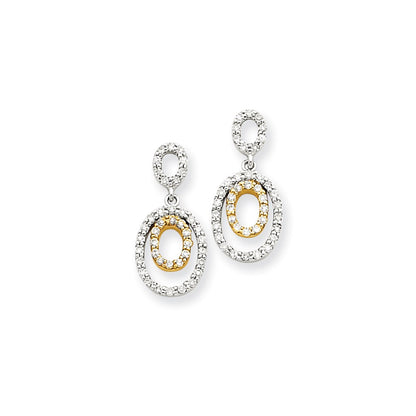 14k Yellow Gold Two-Tone Real Diamond Oval Earrings