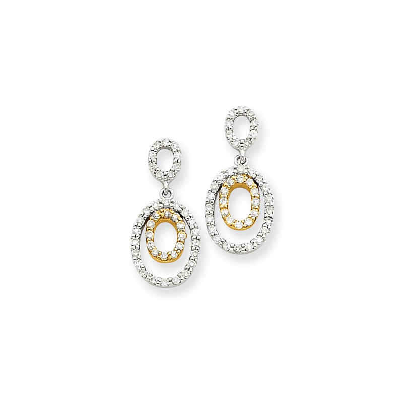 14k Yellow Gold Two-Tone Real Diamond Oval Earrings