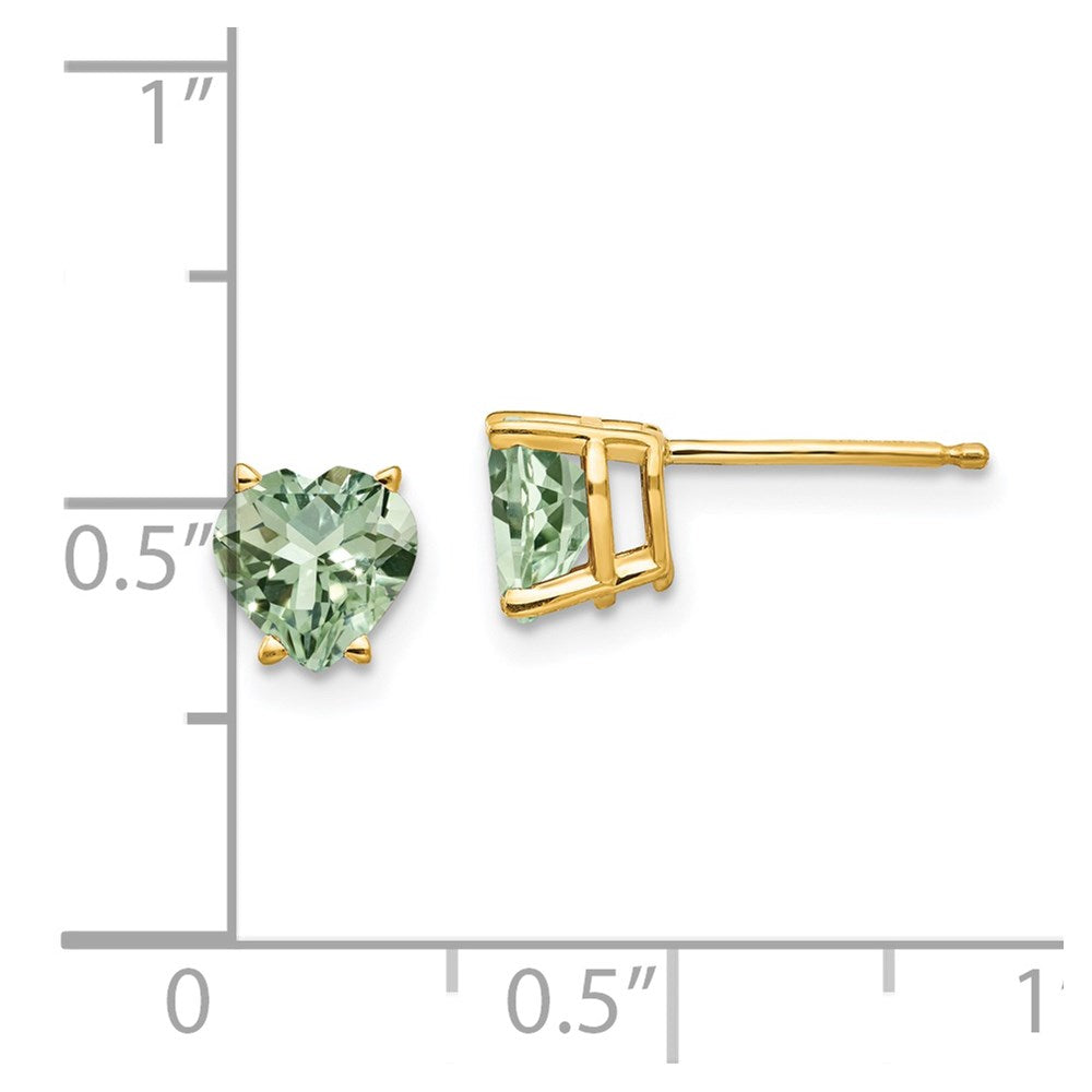14k Yellow Gold 6mm Heart Green Quartz Earrings