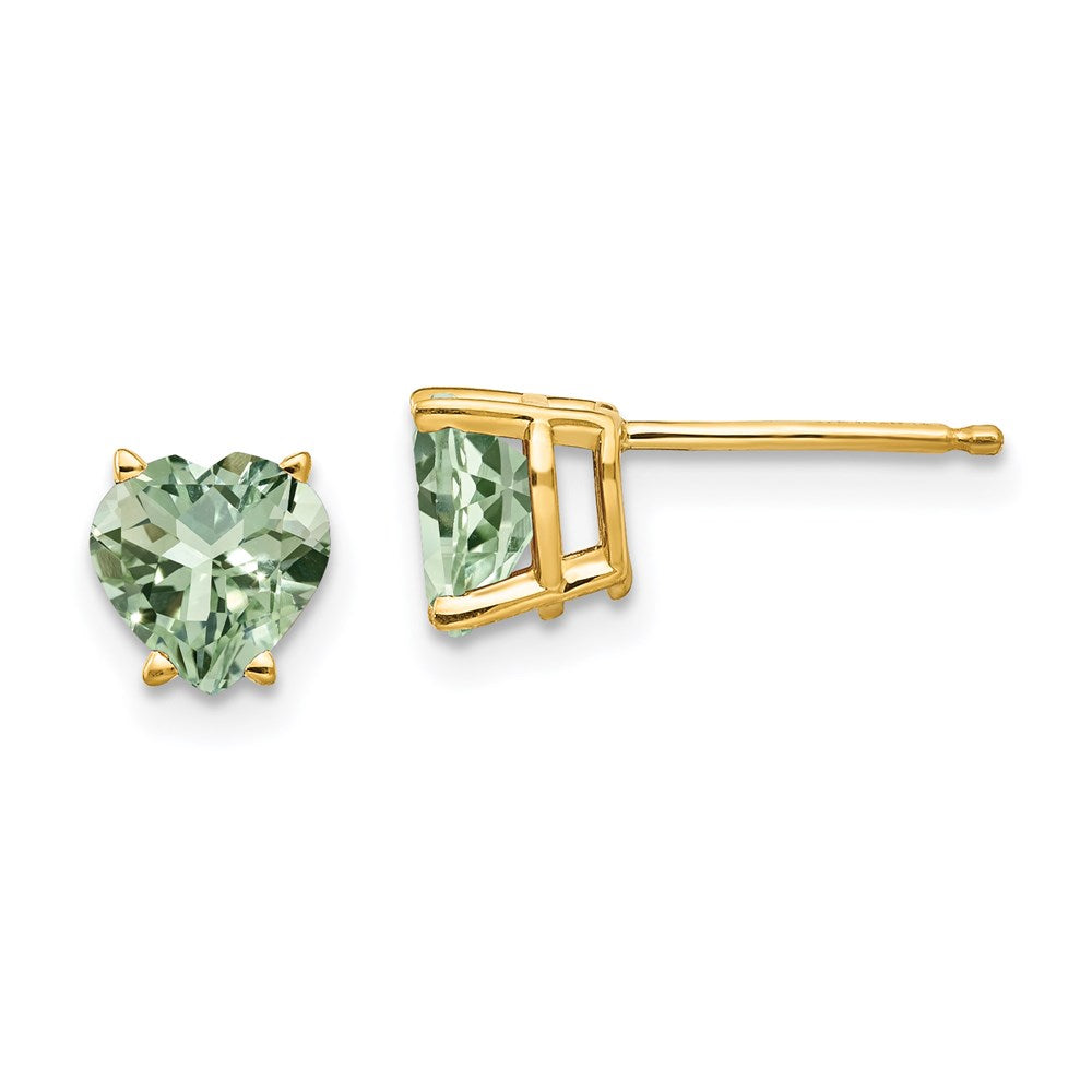 14k Yellow Gold 6mm Heart Green Quartz Earrings