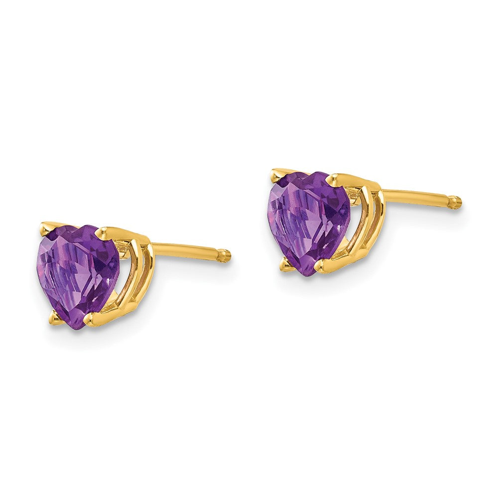 14k Yellow Gold 6mm Heart Amethyst Earrings