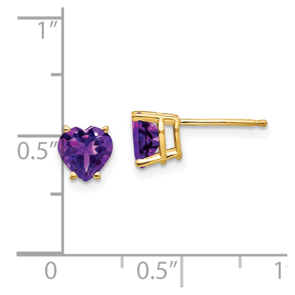 14k Yellow Gold 6mm Heart Amethyst Earrings