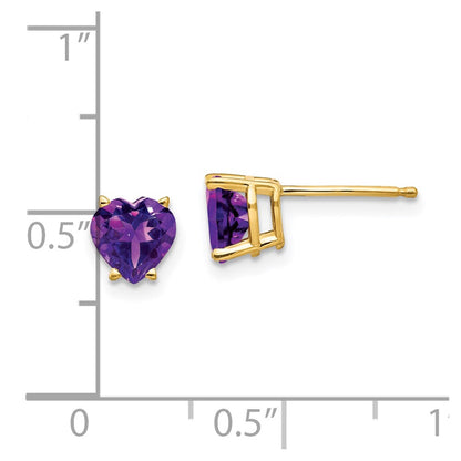 14k Yellow Gold 6mm Heart Amethyst Earrings