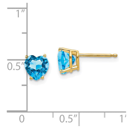 14k Yellow Gold 6mm Heart Blue Topaz Earrings
