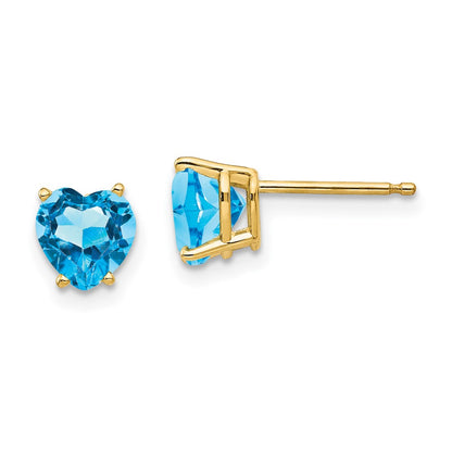 14k Yellow Gold 6mm Heart Blue Topaz Earrings