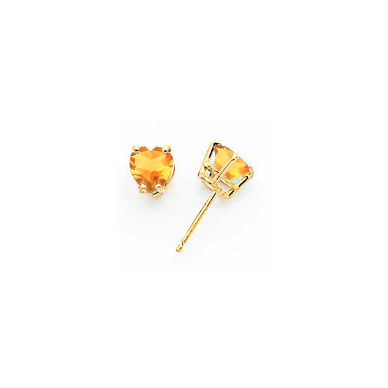 14k Yellow Gold 6mm Heart Citrine Earrings
