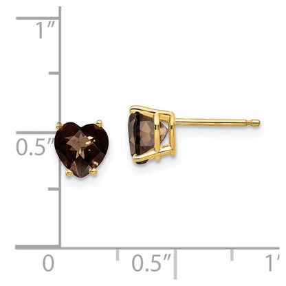 14k Yellow Gold 6mm Heart Checker-Cut Smok Yellow Gold Quartz Earrings