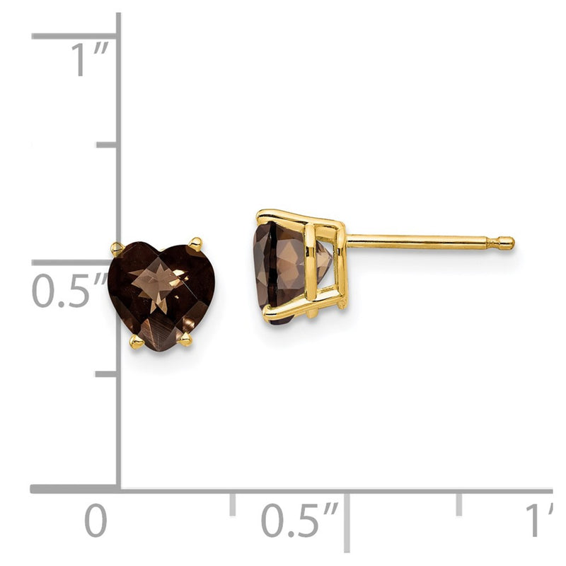 14k Yellow Gold 6mm Heart Checker-Cut Smok Yellow Gold Quartz Earrings