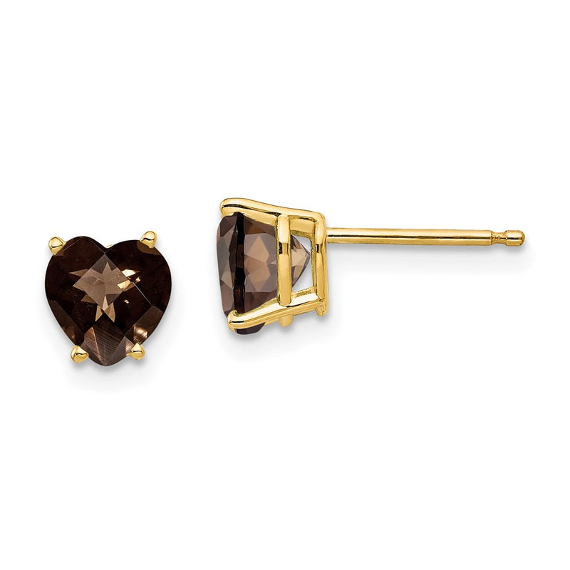 14k Yellow Gold 6mm Heart Checker-Cut Smok Yellow Gold Quartz Earrings