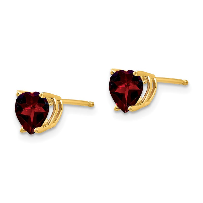 14k Yellow Gold 6mm Heart Garnet Earrings