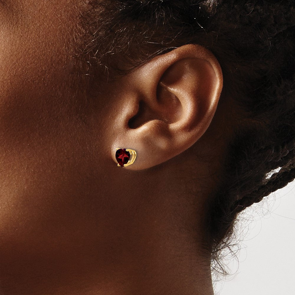 14k Yellow Gold 6mm Heart Garnet Earrings