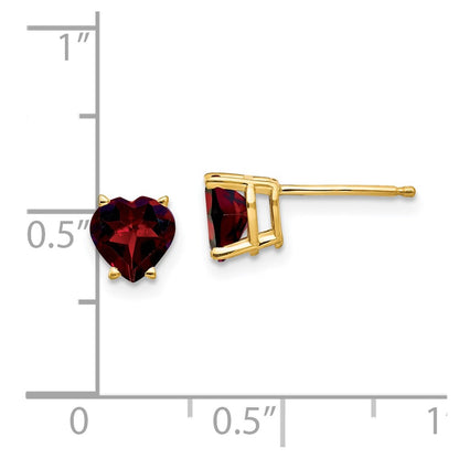 14k Yellow Gold 6mm Heart Garnet Earrings