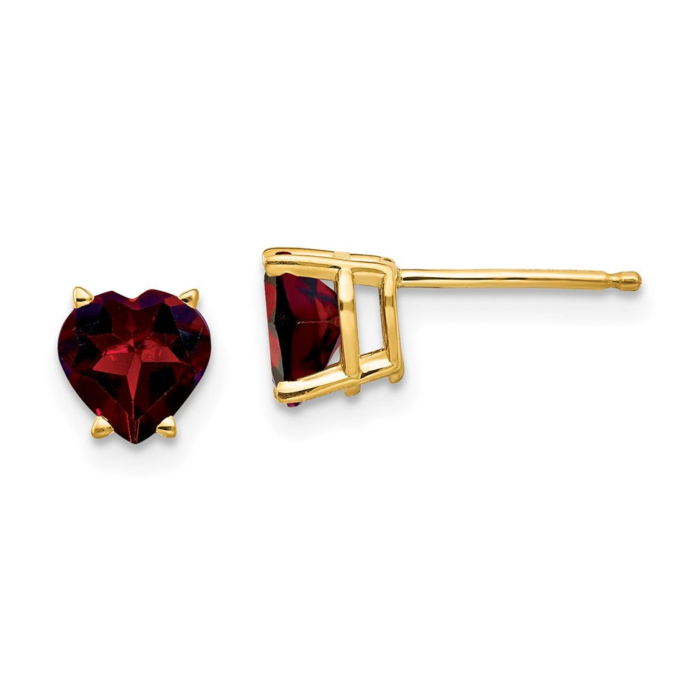 14k Yellow Gold 6mm Heart Garnet Earrings