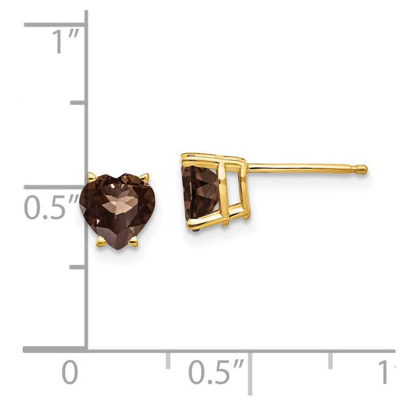 14k Yellow Gold 6mm Heart Smok Yellow Gold Quartz Earrings